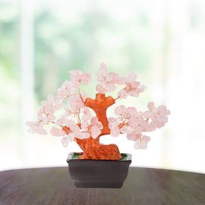 Rose Quartz Crystal Bonsai Tree of Life, Natural Handmade Healing Crystal Gemsto